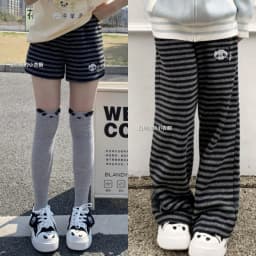 Harajuku Cartoon Embroidery Pants Women Kawaii Striped Loose Korean Trouser Shorts Y2K Subculture Vintage Female Wide Leg Pants