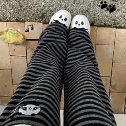 Harajuku Cartoon Embroidery Pants Women Kawaii Striped Loose Korean Trouser Shorts Y2K Subculture Vintage Female Wide Leg Pants