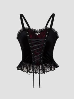 Y2K Gothic Style Sexy Top Fashion Sleeveless Waistcoat Backless Lace T-shirt Women Elegant Retro Underwear Summer Outwear
