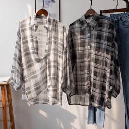 Sheer Chiffon Plaid Shirt for Women Ovesized Collared Button-down Blouse Summer Laides Slouchy Casual Outfit