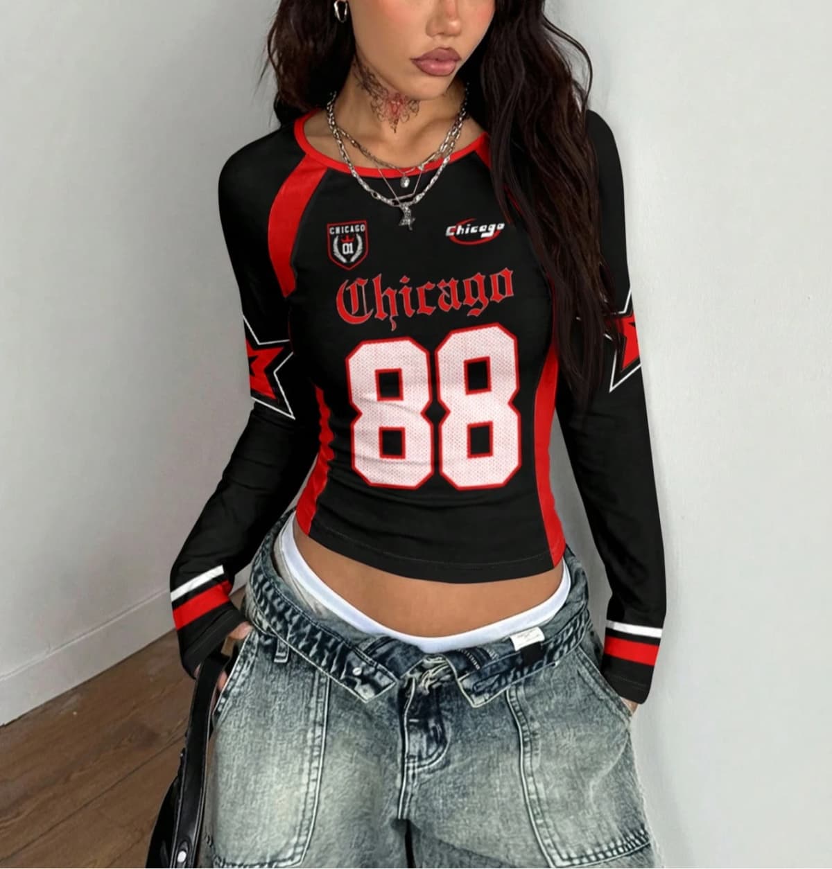 Women's Streetwear Fashion Casual Back To School Casual Color-Blocked Black Round Neck Long Sleeve Tees Black Comfortable Tops