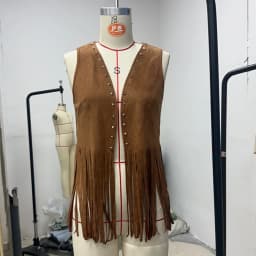 Women Vintage Sleeveless Faux Suede Fringe Vest Rivets Leather Western Boho Tassel Jacket Open Front Hippie Cardigan 2025