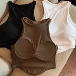 Women's U Sports Bra with Cups Summer Yoga Tank Top Padded Running Crop Top Gym Fitness Workout Vest Activewear