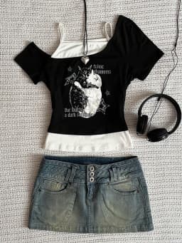 Asthetische Goth Fledermaus Brief Y2K Stil Zweitelige T-Shirt Kurzarm Weste Harajuku Streetwear Hosenträger Frauen Kleidung Shir