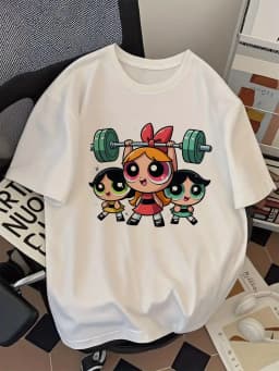 Girls Super Powerful Blouse Training Harajuku Short Sleeve Casual Women's T-shirt Clothing Street Tops Tees Aesthetic Clothes