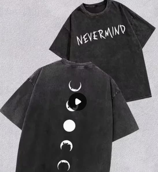 A Double-sided "NEVERMIND Lunar Phase Changes" Retro-style Printed Vintage Washed Distressed Crew Neck T-shirt