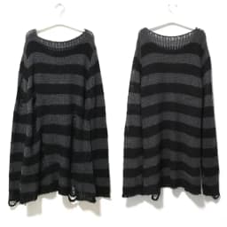 New Streetwear Top Punk Gothic Long Unisex Sweater Summer Women Striped Cool Hollow Out Hole Broken Jumper Loose Rock Thin Dark