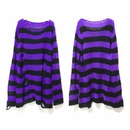 New Streetwear Top Punk Gothic Long Unisex Sweater Summer Women Striped Cool Hollow Out Hole Broken Jumper Loose Rock Thin Dark