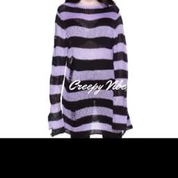 New Streetwear Top Punk Gothic Long Unisex Sweater Summer Women Striped Cool Hollow Out Hole Broken Jumper Loose Rock Thin Dark
