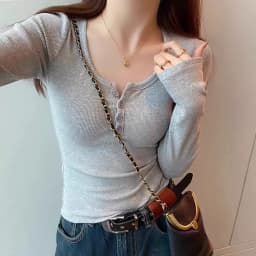 Autumn Winter Button V Neck T-shirt Women Basic Slim Pullover Women T-shirt Pullovers Knit Soft Warm Tops 