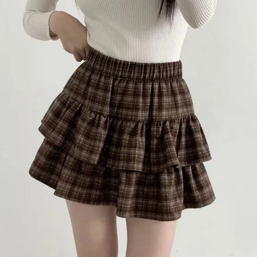Japanese Y2k Cute Ruffled Plaid Skirt Gothic Punk Rock Subculture Cake Skirts Japanese Preppy Style Casual New Women Mini Skirts