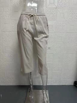 European and American Cross-Border New Summer Cotton and Linen Pocket Elastic Casual Pants for Women Five Quarter Pants