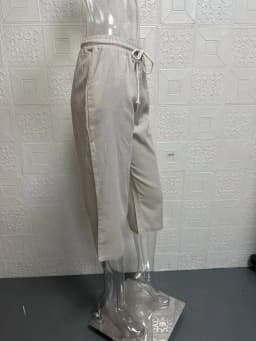 European and American Cross-Border New Summer Cotton and Linen Pocket Elastic Casual Pants for Women Five Quarter Pants