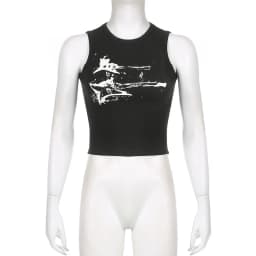 Guitar Print Sleeveless Tank Top Y2K Casual Ribbed Women Grunge Crop Top Harajuku Fashion Vest Tee 90s Street Outfits