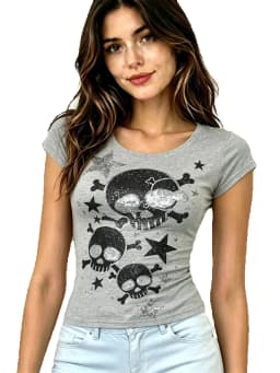 Japanese Y2k Women's Tees 2000s Hottie Clothes Tops Star Skull Graphic Print T Shirts Goth Emo Punk Aesthetics Chic T-shirt