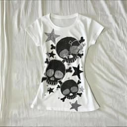 Japanese Y2k Women's Tees 2000s Hottie Clothes Tops Star Skull Graphic Print T Shirts Goth Emo Punk Aesthetics Chic T-shirt