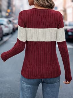 Autumn new style elegant casual women's European and American style knitted long-sleeved contrast-colored slim-fitting top