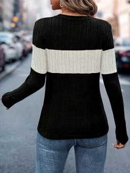 Autumn new style elegant casual women's European and American style knitted long-sleeved contrast-colored slim-fitting top