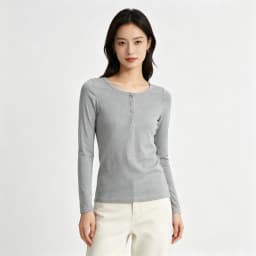 Women Ribbed Long Sleeve T Shirt Stretch Slim Fit Button Placket Casual Autumn Winter Basic Inner Wear Blouse
