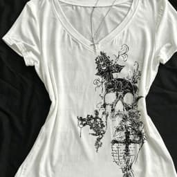 Skeleton crop top with independent pattern printed short sleeved T-shirt for women, 2000s Aesthetic Mall Goth E-girl Gothic T-sh