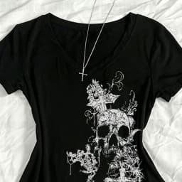 Skeleton crop top with independent pattern printed short sleeved T-shirt for women, 2000s Aesthetic Mall Goth E-girl Gothic T-sh