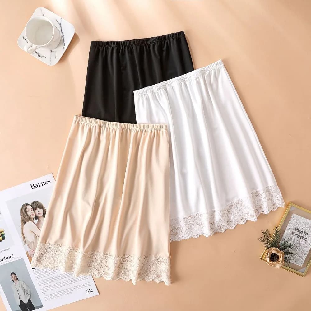 Thin Ice Silk Modal Female Half Length Skirt Lace Anti-Penetrating Underskirt Anti-glare Mesh Flower Innerwear Short Skirt Women