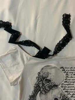 Harajuku Lace Patchwork Short Sleeve T-shirt Women Slim Chic Skull Print T-shirt Women Punk Aesthetic Hottie Tops Streetwear