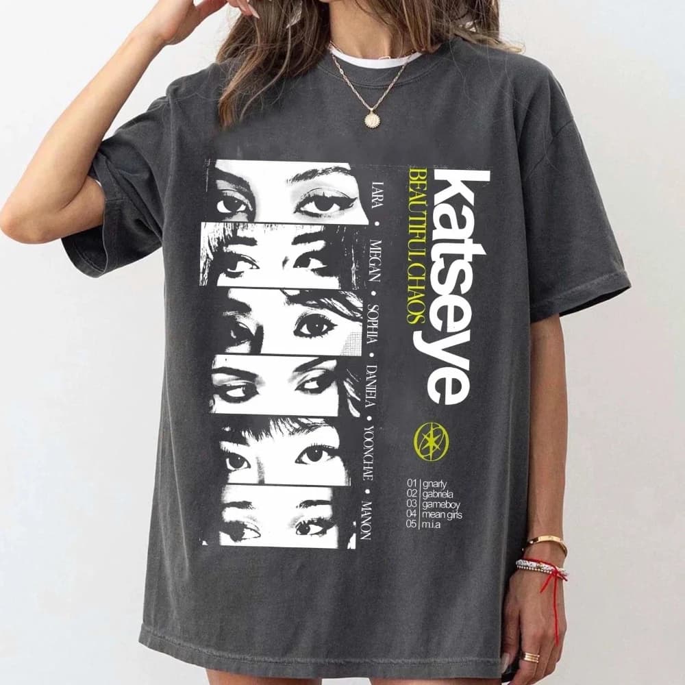 Katseye "Beautiful Chaos" Tour T-shirt Katseye Tour T-shirt Couple Casual Fashion Pure Cotton Base Layer  women t shirt
