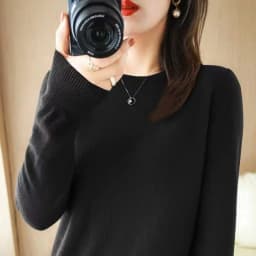 Fashion 100% Merino Wool Sweater Elegant Cashmere Pullover Women O-Neck Long Sleeve Knitwear Basic Clothing Jumper Tops