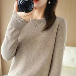 Fashion 100% Merino Wool Sweater Elegant Cashmere Pullover Women O-Neck Long Sleeve Knitwear Basic Clothing Jumper Tops