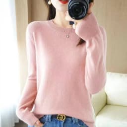 Fashion 100% Merino Wool Sweater Elegant Cashmere Pullover Women O-Neck Long Sleeve Knitwear Basic Clothing Jumper Tops
