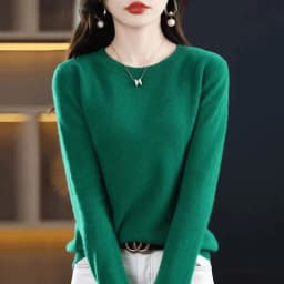 Fashion 100% Merino Wool Sweater Elegant Cashmere Pullover Women O-Neck Long Sleeve Knitwear Basic Clothing Jumper Tops