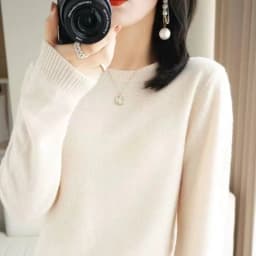 Fashion 100% Merino Wool Sweater Elegant Cashmere Pullover Women O-Neck Long Sleeve Knitwear Basic Clothing Jumper Tops