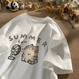 Fan Cat and Women Pure T-shirt for Men American Street Creative Blow Summer Relaxed Short Sleeve Couple Wear INS Top