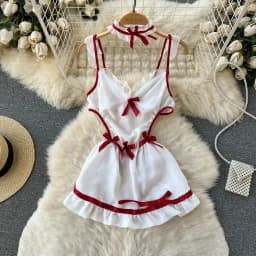 Women's Sexy Mini Dress Lingerie Cosplay Maid Cute Bowknot Lace Hotsweet Casual Dresses Party Club Costume Camisole Mini Dresses