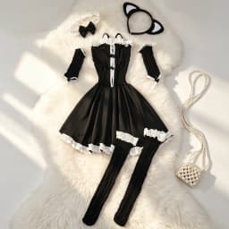 Women's Sexy Mini Dress Lingerie Cosplay Maid Cute Bowknot Lace Hotsweet Casual Dresses Party Club Costume Camisole Mini Dresses