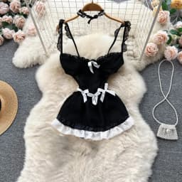Women's Sexy Mini Dress Lingerie Cosplay Maid Cute Bowknot Lace Hotsweet Casual Dresses Party Club Costume Camisole Mini Dresses