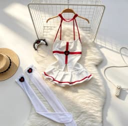 Women's Sexy Mini Dress Lingerie Cosplay Maid Cute Bowknot Lace Hotsweet Casual Dresses Party Club Costume Camisole Mini Dresses
