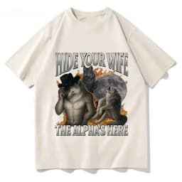 Hide Your Wife, Alpha Werewolf Is Coming! Funny Werewolf Meme T-shirt, Trendy Casual Hip-hop Women's Short-sleeved Shirt.Y2K Top