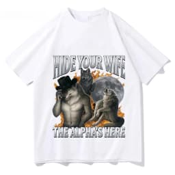 Hide Your Wife, Alpha Werewolf Is Coming! Funny Werewolf Meme T-shirt, Trendy Casual Hip-hop Women's Short-sleeved Shirt.Y2K Top