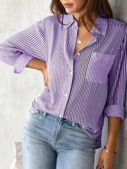 Women Long Sleeve Striped Loose Shirt Office Lady Elegant Turn Down Collar Harajuku Blouse Casual Lapel Tops Female Clothes