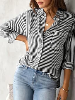 Women Long Sleeve Striped Loose Shirt Office Lady Elegant Turn Down Collar Harajuku Blouse Casual Lapel Tops Female Clothes