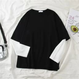 New Harajuku Black White Striped Y2K Long Sleeve Solid Color T-shirts Men Women Fall Fake Two Piece Long Sleeve Loose T-shirt