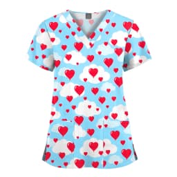 Wholesale Polyester Spandex Uniforms Beautiful Hospital Scrubs Tops Women Nurse Printed Scrub Top Healthcare Nursing Scrub Shirt