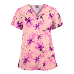 Wholesale Polyester Spandex Uniforms Beautiful Hospital Scrubs Tops Women Nurse Printed Scrub Top Healthcare Nursing Scrub Shirt