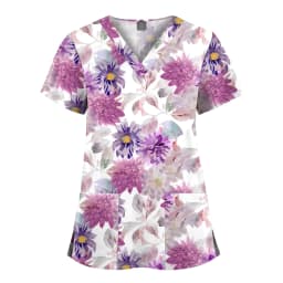 Wholesale Polyester Spandex Uniforms Beautiful Hospital Scrubs Tops Women Nurse Printed Scrub Top Healthcare Nursing Scrub Shirt