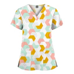Wholesale Polyester Spandex Uniforms Beautiful Hospital Scrubs Tops Women Nurse Printed Scrub Top Healthcare Nursing Scrub Shirt