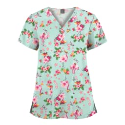 Wholesale Polyester Spandex Uniforms Beautiful Hospital Scrubs Tops Women Nurse Printed Scrub Top Healthcare Nursing Scrub Shirt