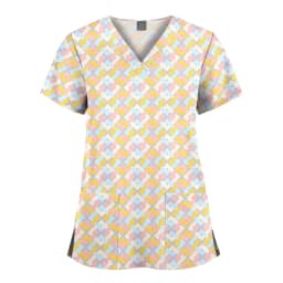 Wholesale Polyester Spandex Uniforms Beautiful Hospital Scrubs Tops Women Nurse Printed Scrub Top Healthcare Nursing Scrub Shirt
