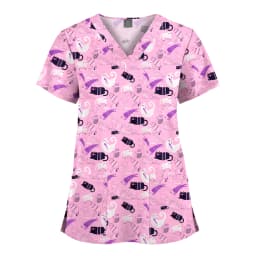 Wholesale Polyester Spandex Uniforms Beautiful Hospital Scrubs Tops Women Nurse Printed Scrub Top Healthcare Nursing Scrub Shirt